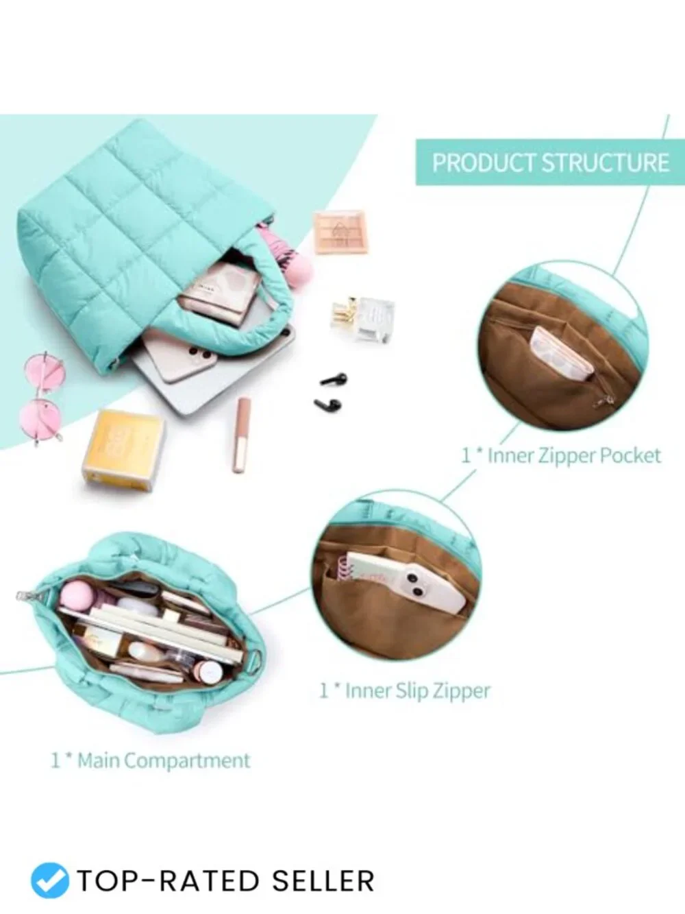Quilted Puffer Tote Bag Crossbody Waterproof Nylon Shoulder Handbag